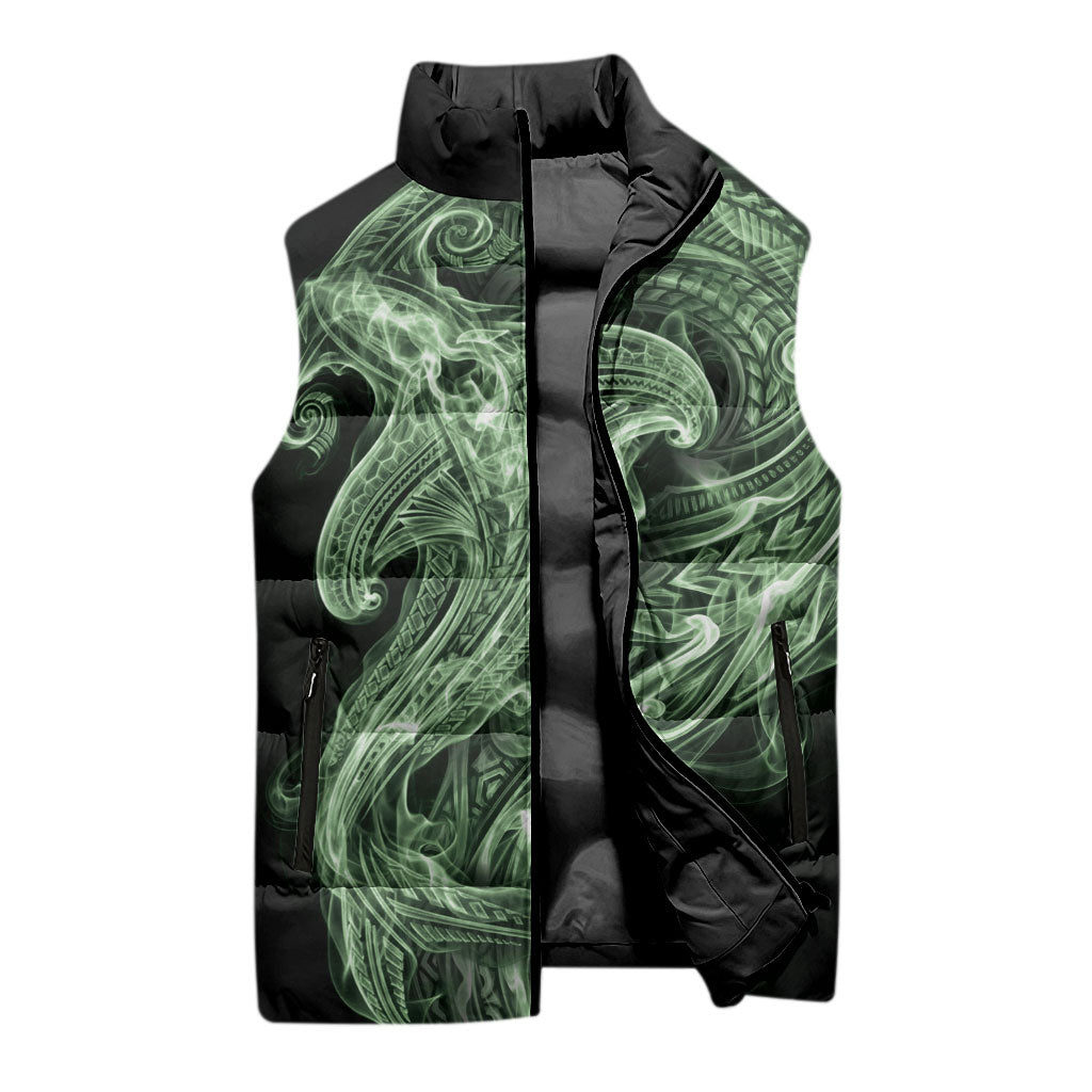 Pounamu Maori Tribal Hammershark Ghost Spirit Sleeveless Puffer Jacket