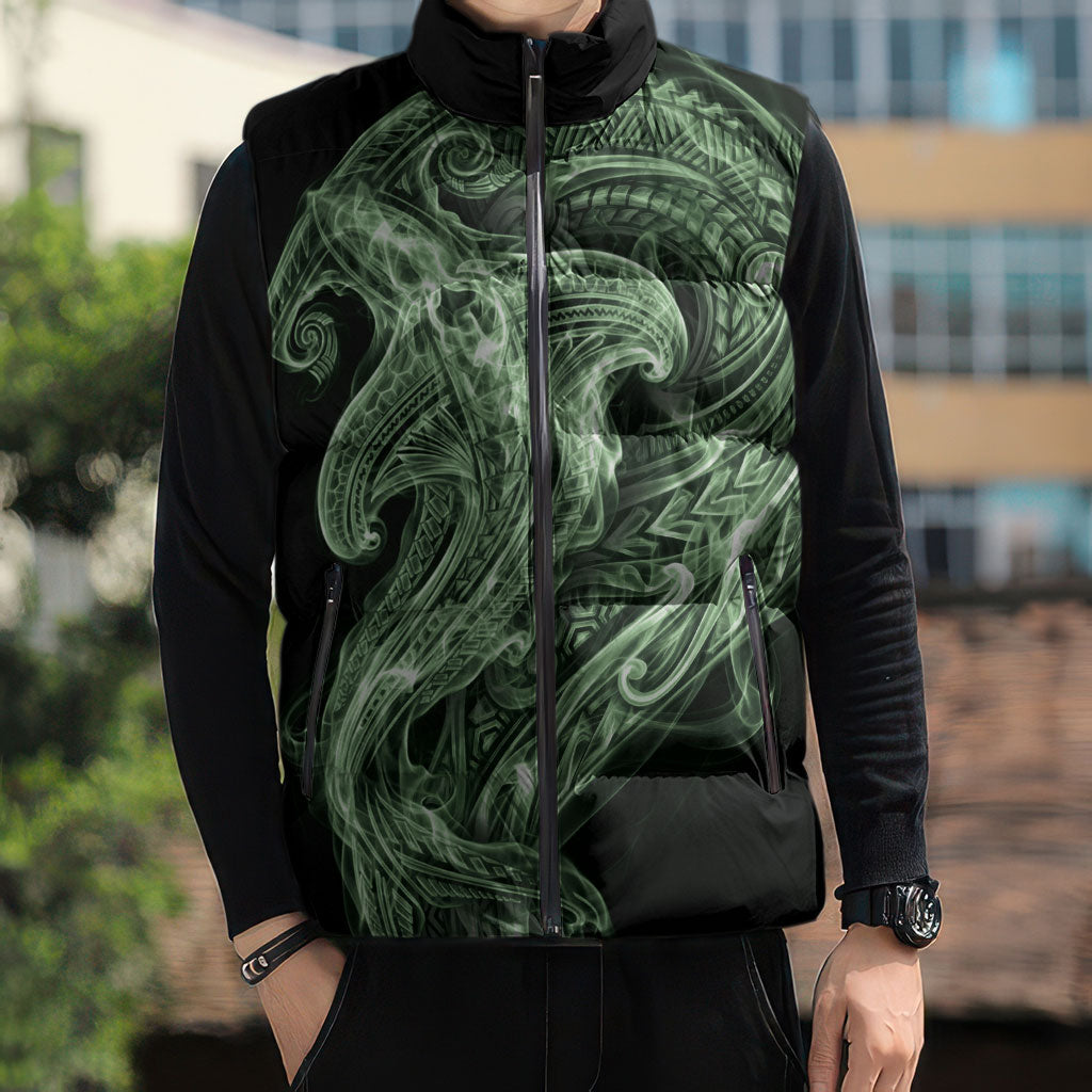 Pounamu Maori Tribal Hammershark Ghost Spirit Sleeveless Puffer Jacket