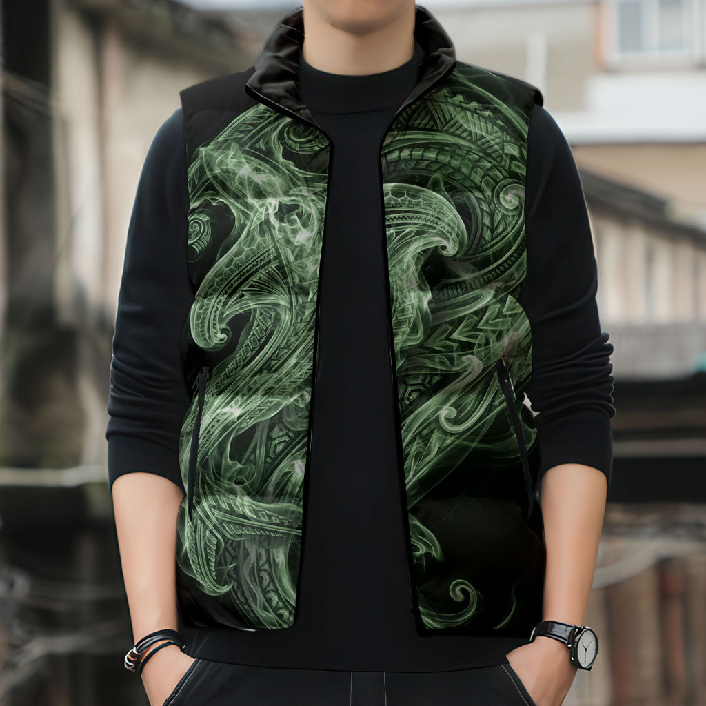 Pounamu Maori Tribal Hammershark Ghost Spirit Sleeveless Puffer Jacket