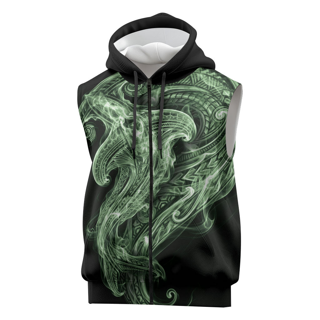 Pounamu Maori Tribal Hammershark Ghost Spirit Sleeveless Zip Hoodie