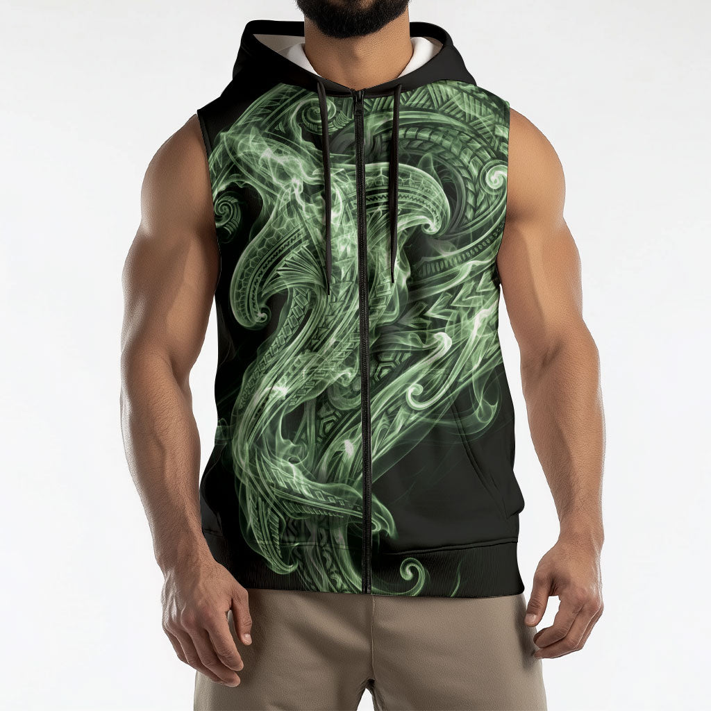 Pounamu Maori Tribal Hammershark Ghost Spirit Sleeveless Zip Hoodie