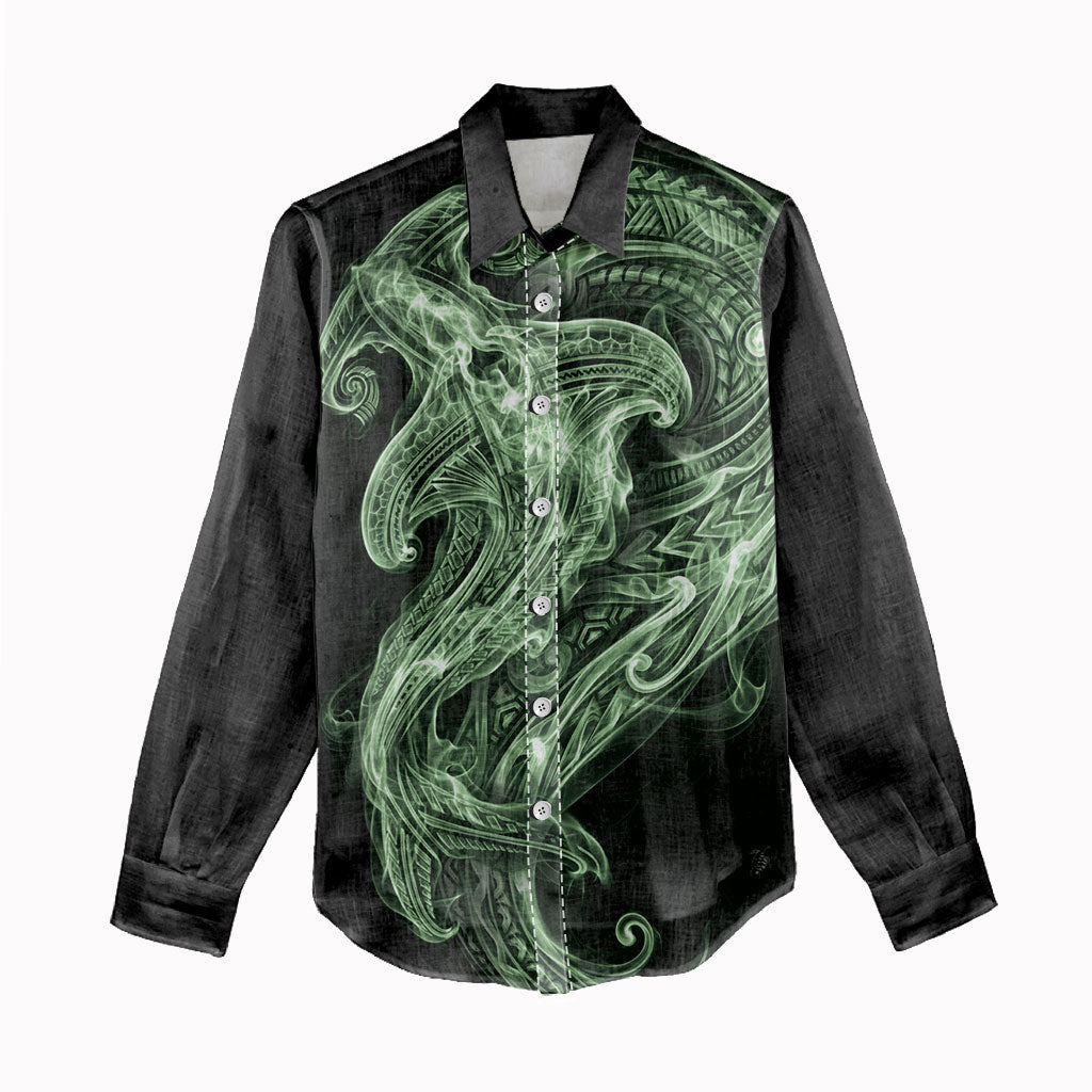 Pounamu Maori Tribal Hammershark Ghost Spirit Women Casual Shirt