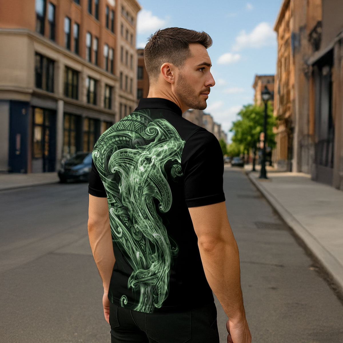 Pounamu Maori Tribal Hammershark Ghost Spirit Zipper Polo Shirt
