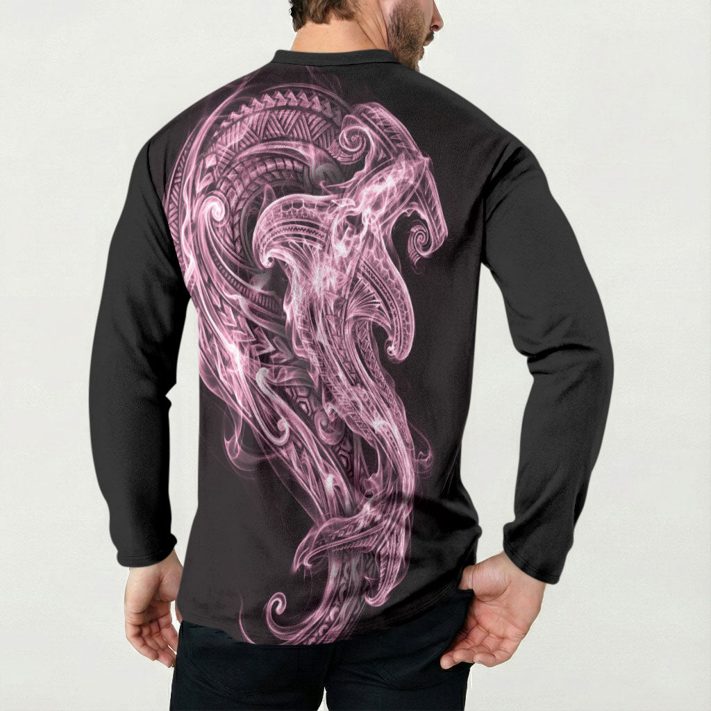 Mawhero Maori Tribal Hammershark Ghost Spirit Button Sweatshirt