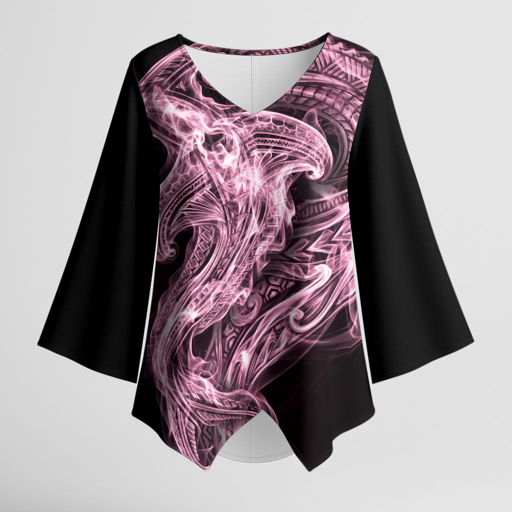 Mawhero Maori Tribal Hammershark Ghost Spirit Kimono Sleeve Blouse