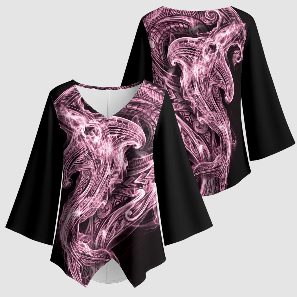 Mawhero Maori Tribal Hammershark Ghost Spirit Kimono Sleeve Blouse