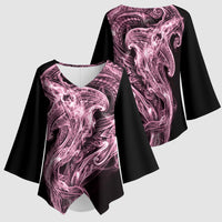 Mawhero Maori Tribal Hammershark Ghost Spirit Kimono Sleeve Blouse