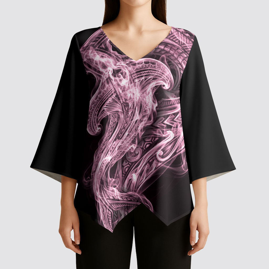 Mawhero Maori Tribal Hammershark Ghost Spirit Kimono Sleeve Blouse