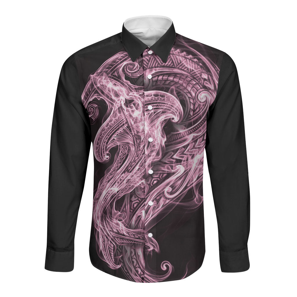 Mawhero Maori Tribal Hammershark Ghost Spirit Long Sleeve Button Shirt