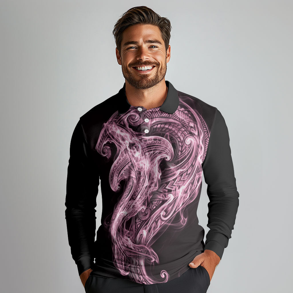 Mawhero Maori Tribal Hammershark Ghost Spirit Long Sleeve Polo Shirt