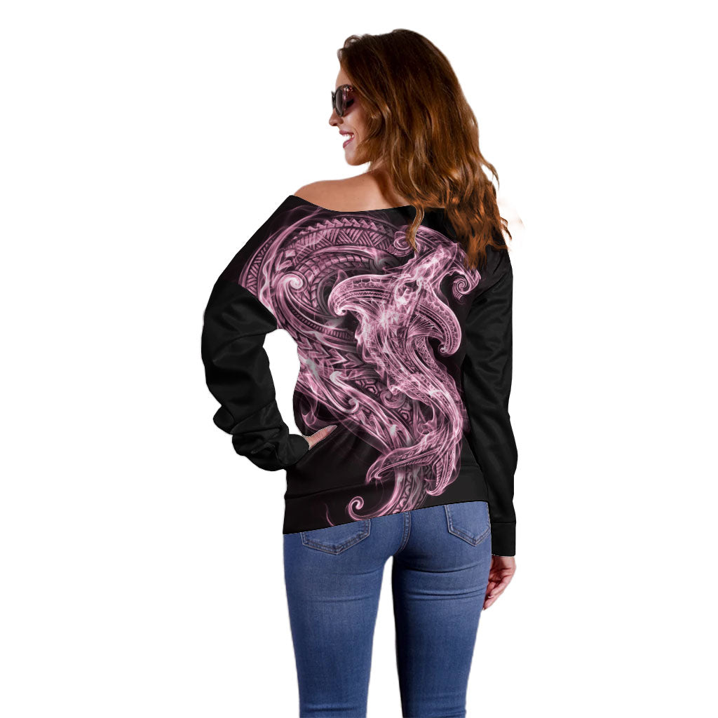 Mawhero Maori Tribal Hammershark Ghost Spirit Off Shoulder Sweater
