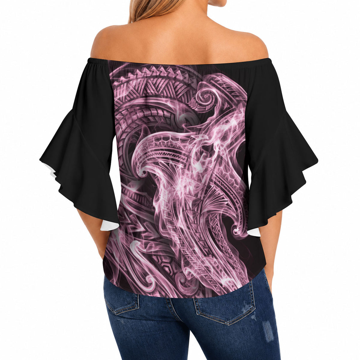 Mawhero Maori Tribal Hammershark Ghost Spirit Off Shoulder Wrap Waist Top