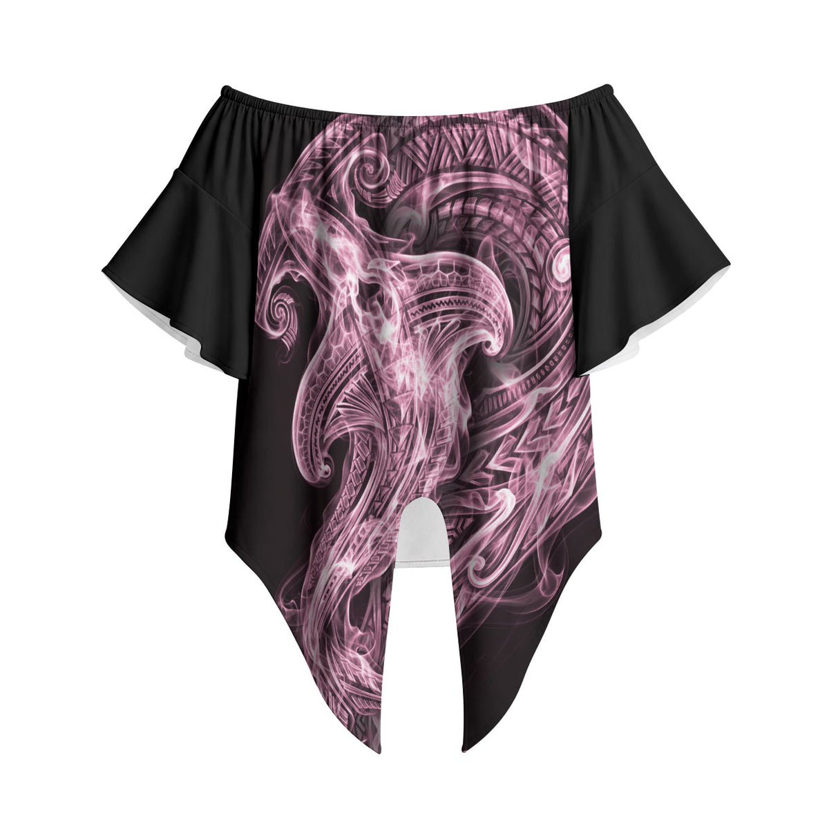 Mawhero Maori Tribal Hammershark Ghost Spirit Off Shoulder Wrap Waist Top