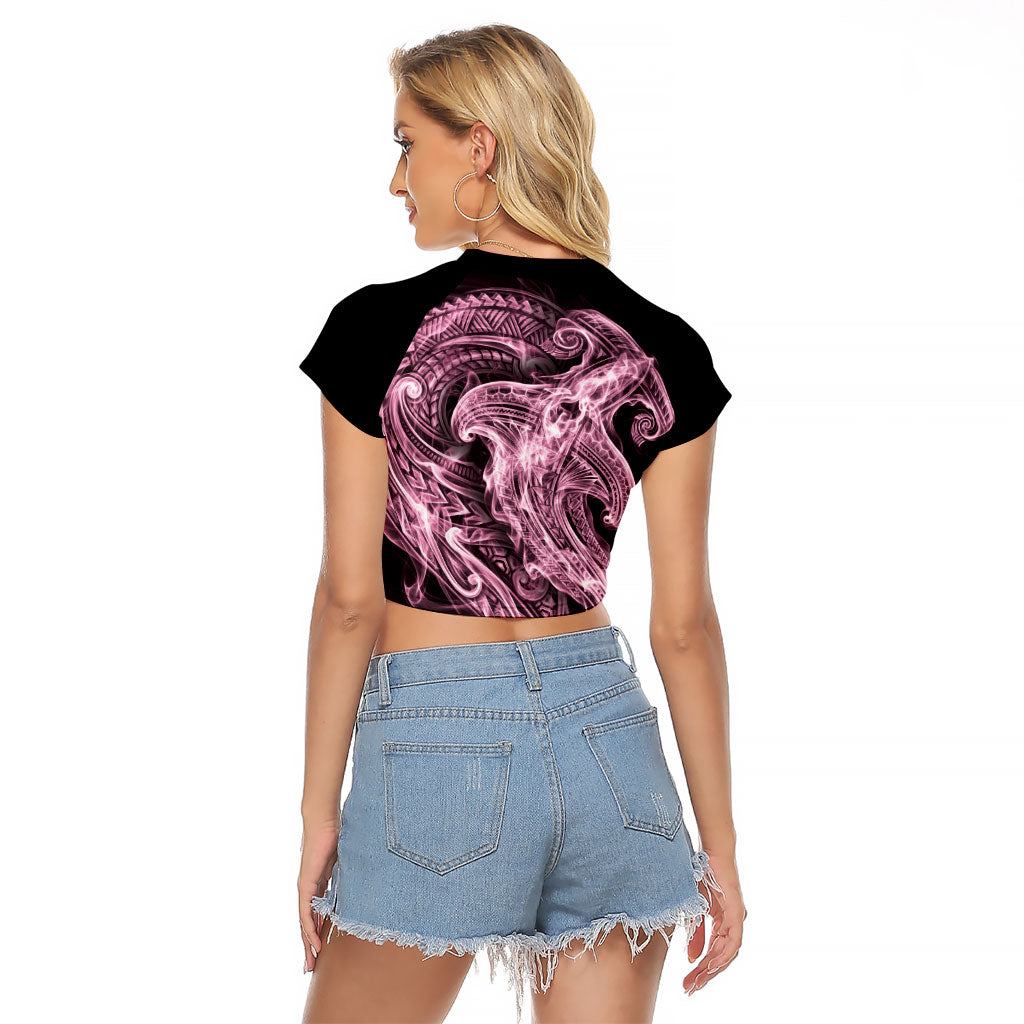 Mawhero Maori Tribal Hammershark Ghost Spirit Raglan Cropped T Shirt