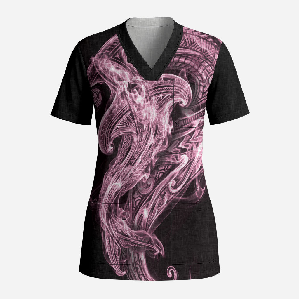 Mawhero Maori Tribal Hammershark Ghost Spirit Scrub Top