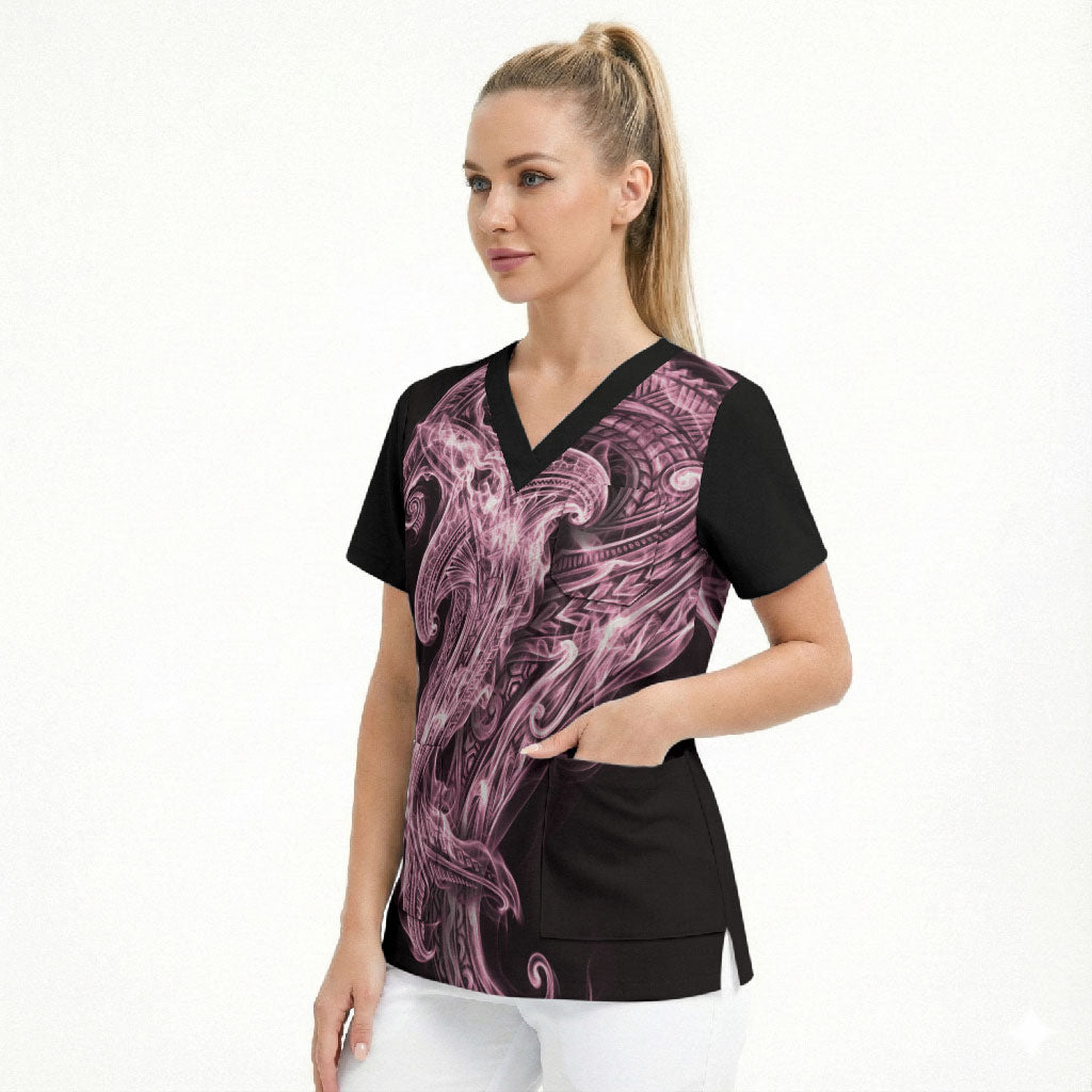 Mawhero Maori Tribal Hammershark Ghost Spirit Scrub Top