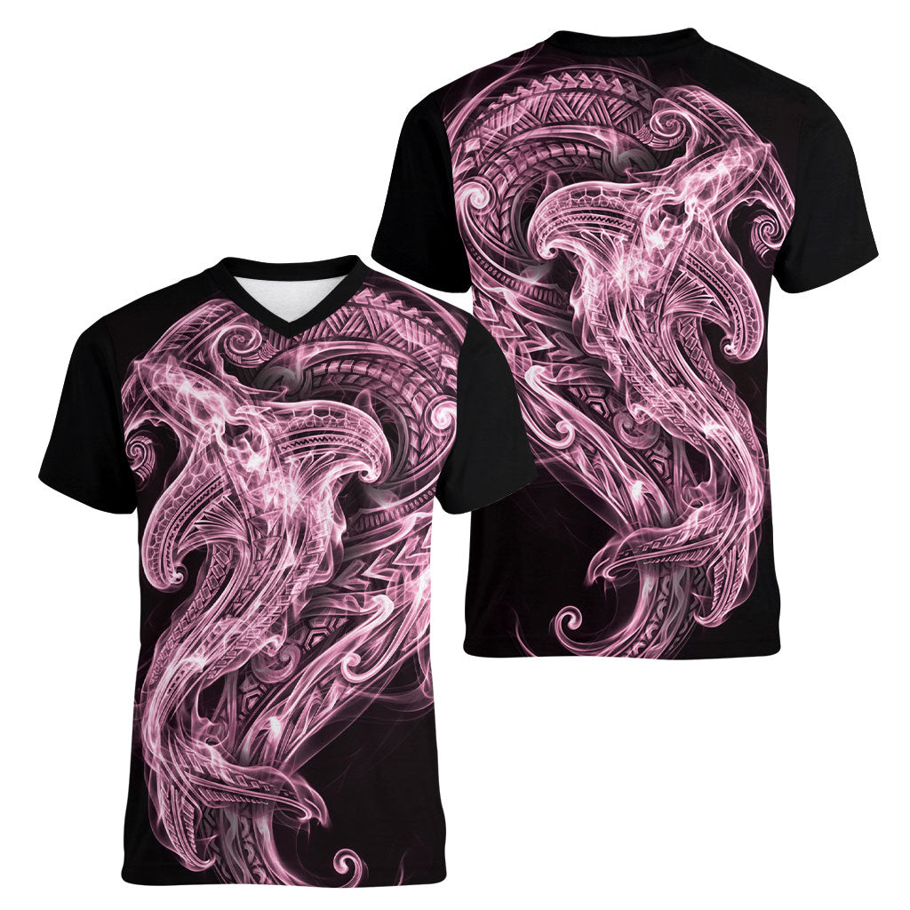 Mawhero Maori Tribal Hammershark Ghost Spirit Women V-Neck T-Shirt