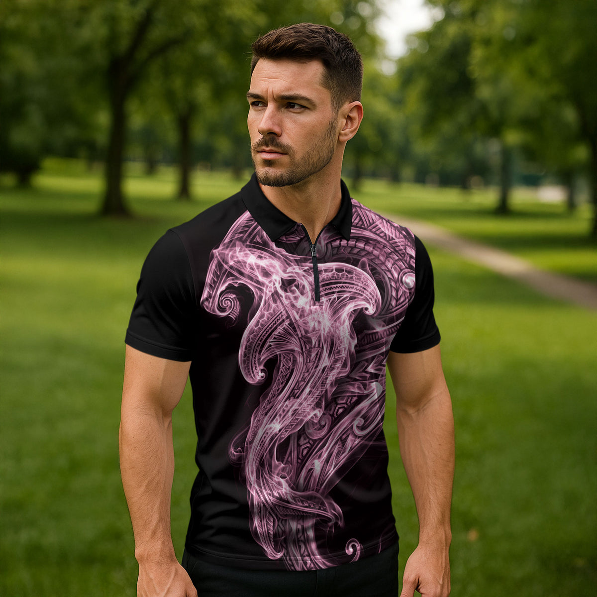 Mawhero Maori Tribal Hammershark Ghost Spirit Zipper Polo Shirt