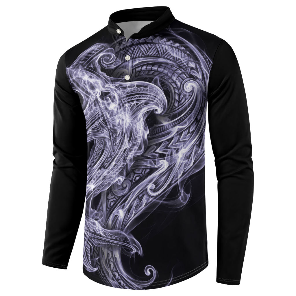 Waiporoporo Maori Tribal Hammershark Ghost Spirit Button Sweatshirt