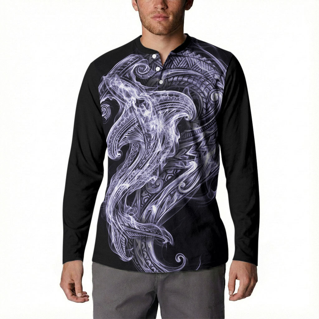 Waiporoporo Maori Tribal Hammershark Ghost Spirit Button Sweatshirt