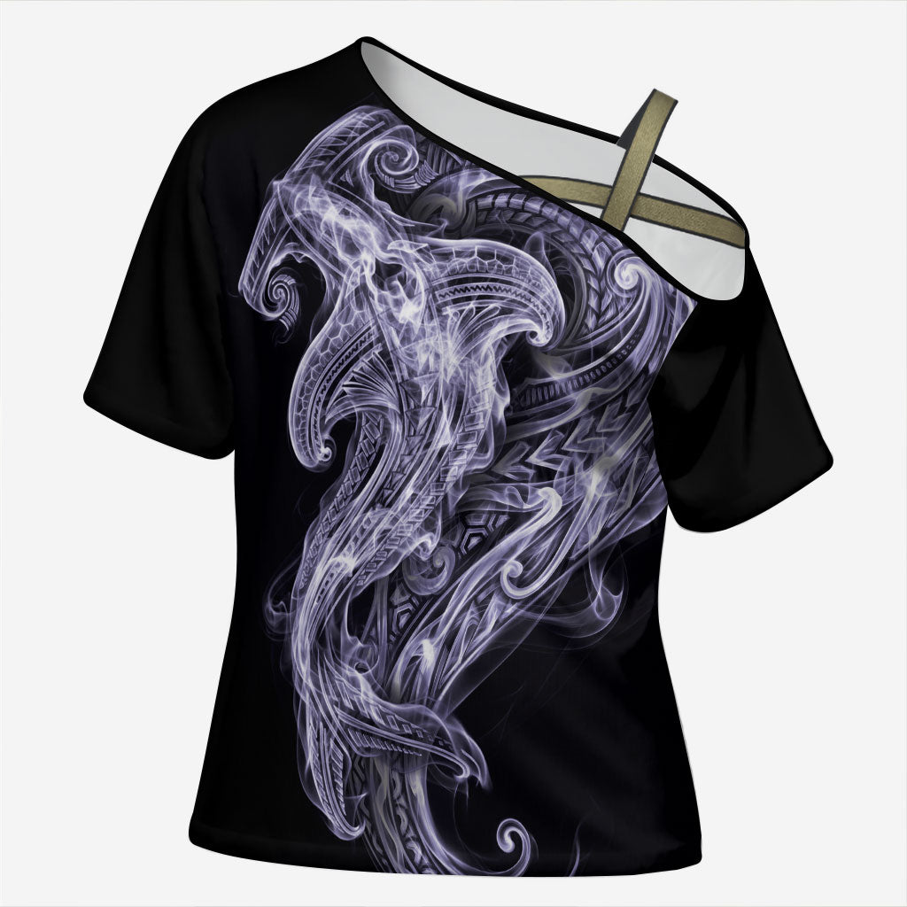 Waiporoporo Maori Tribal Hammershark Ghost Spirit Cross Shoulder Shirt