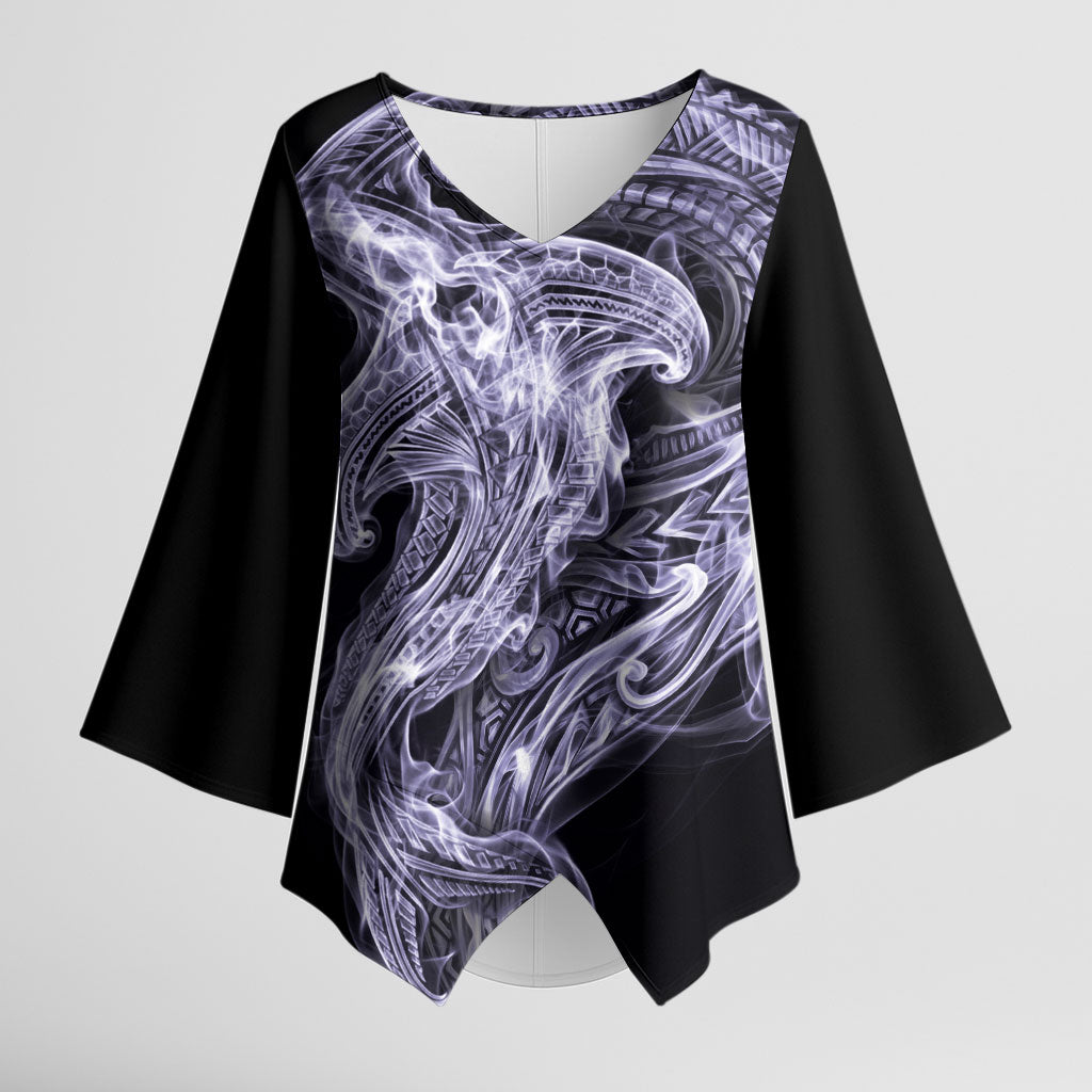 Waiporoporo Maori Tribal Hammershark Ghost Spirit Kimono Sleeve Blouse