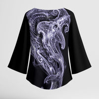 Waiporoporo Maori Tribal Hammershark Ghost Spirit Kimono Sleeve Blouse