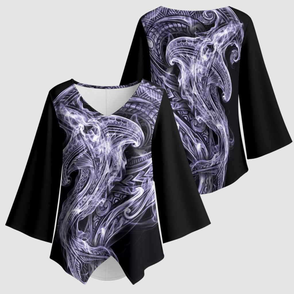 Waiporoporo Maori Tribal Hammershark Ghost Spirit Kimono Sleeve Blouse
