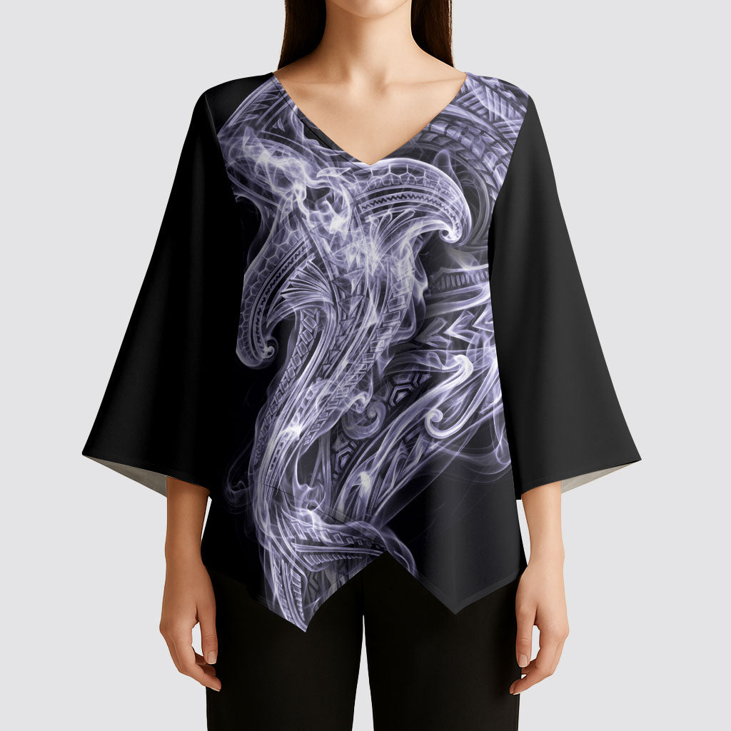 Waiporoporo Maori Tribal Hammershark Ghost Spirit Kimono Sleeve Blouse