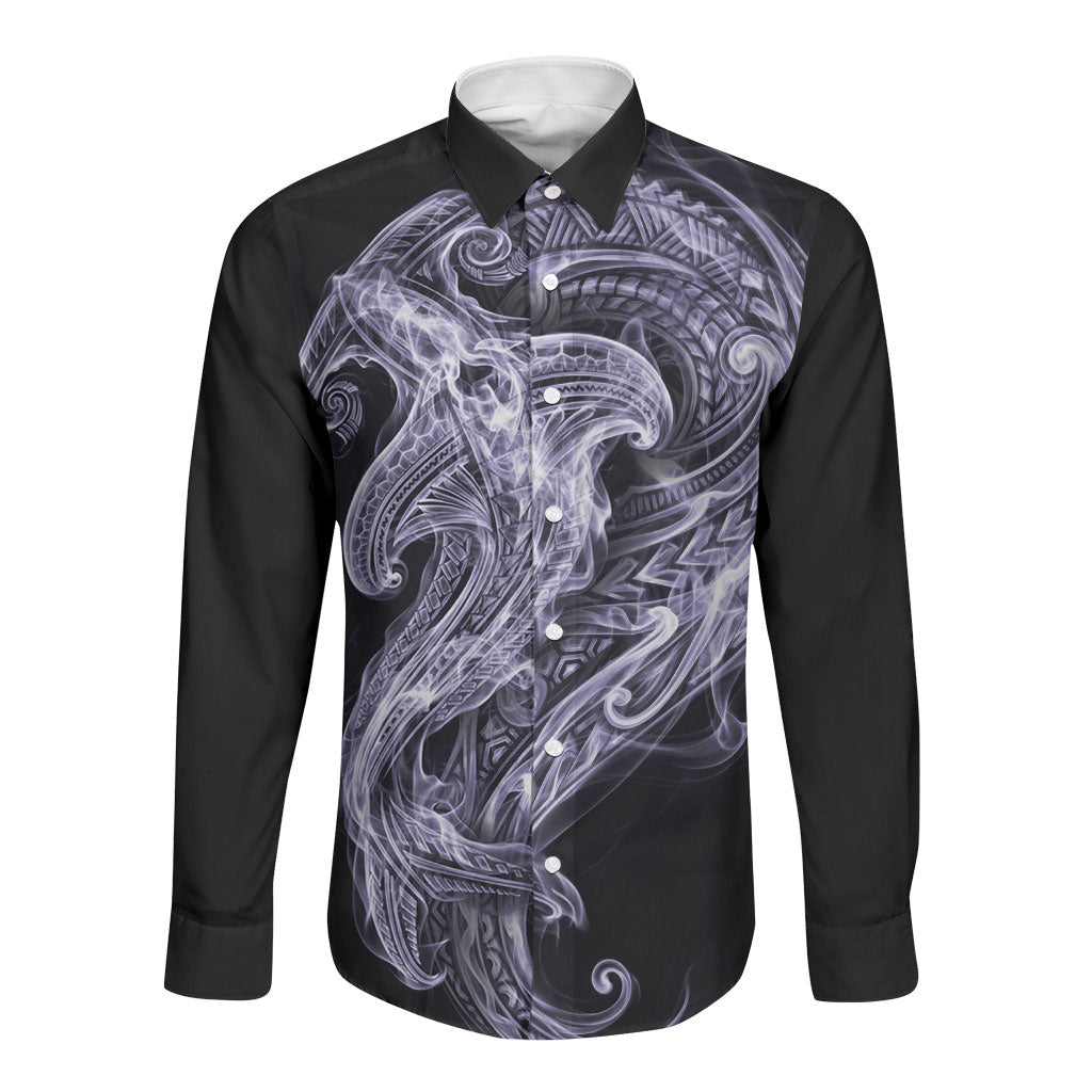 Waiporoporo Maori Tribal Hammershark Ghost Spirit Long Sleeve Button Shirt