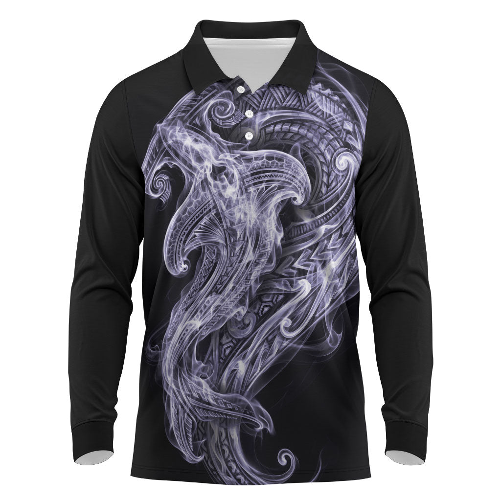 Waiporoporo Maori Tribal Hammershark Ghost Spirit Long Sleeve Polo Shirt
