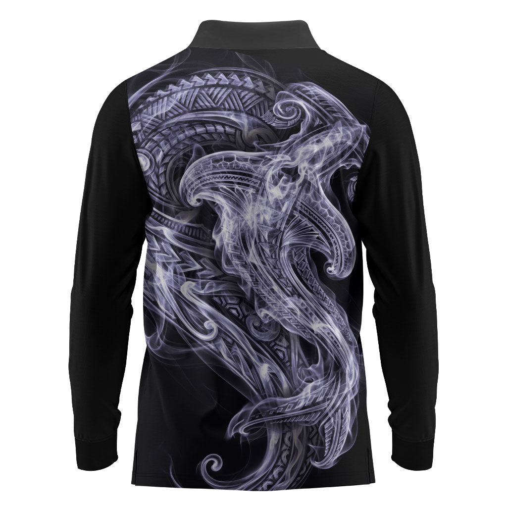 Waiporoporo Maori Tribal Hammershark Ghost Spirit Long Sleeve Polo Shirt