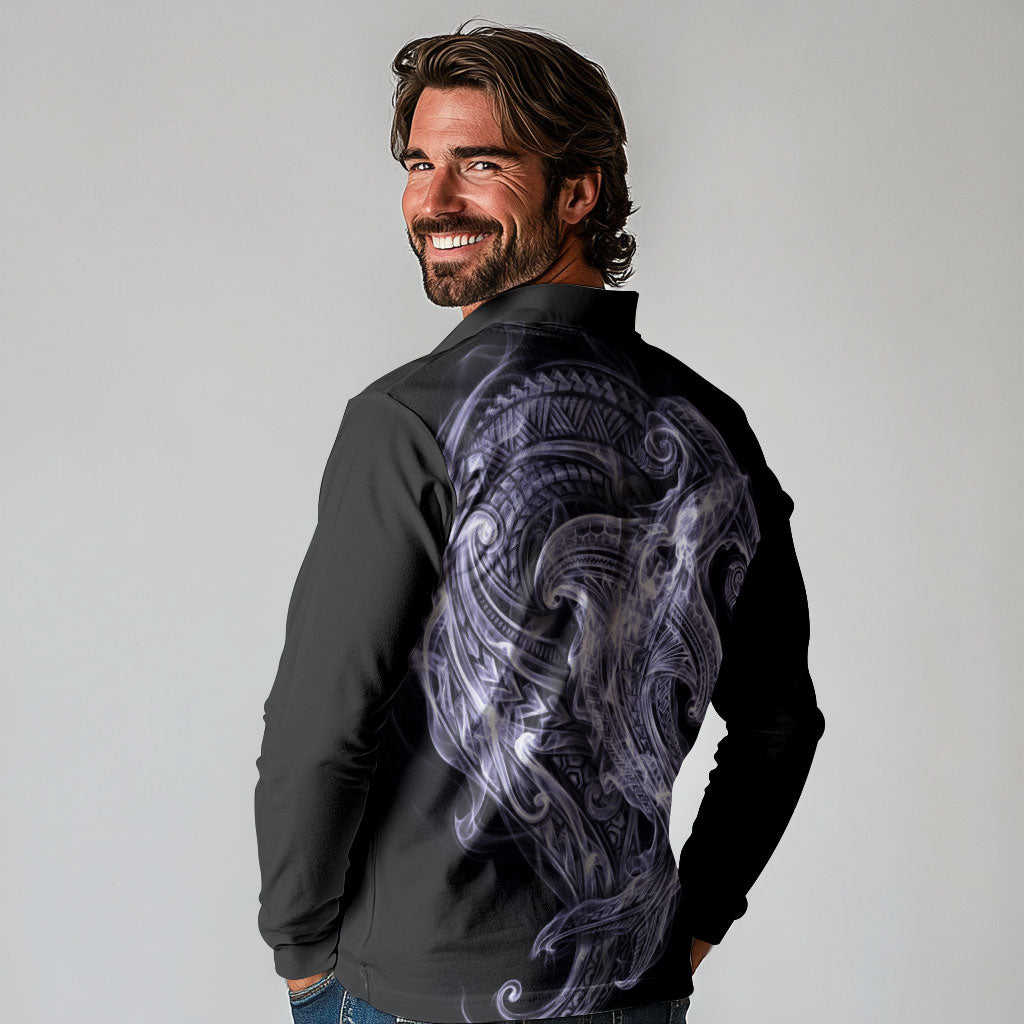 Waiporoporo Maori Tribal Hammershark Ghost Spirit Long Sleeve Polo Shirt