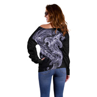 Waiporoporo Maori Tribal Hammershark Ghost Spirit Off Shoulder Sweater