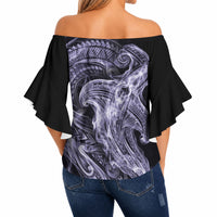 Waiporoporo Maori Tribal Hammershark Ghost Spirit Off Shoulder Wrap Waist Top
