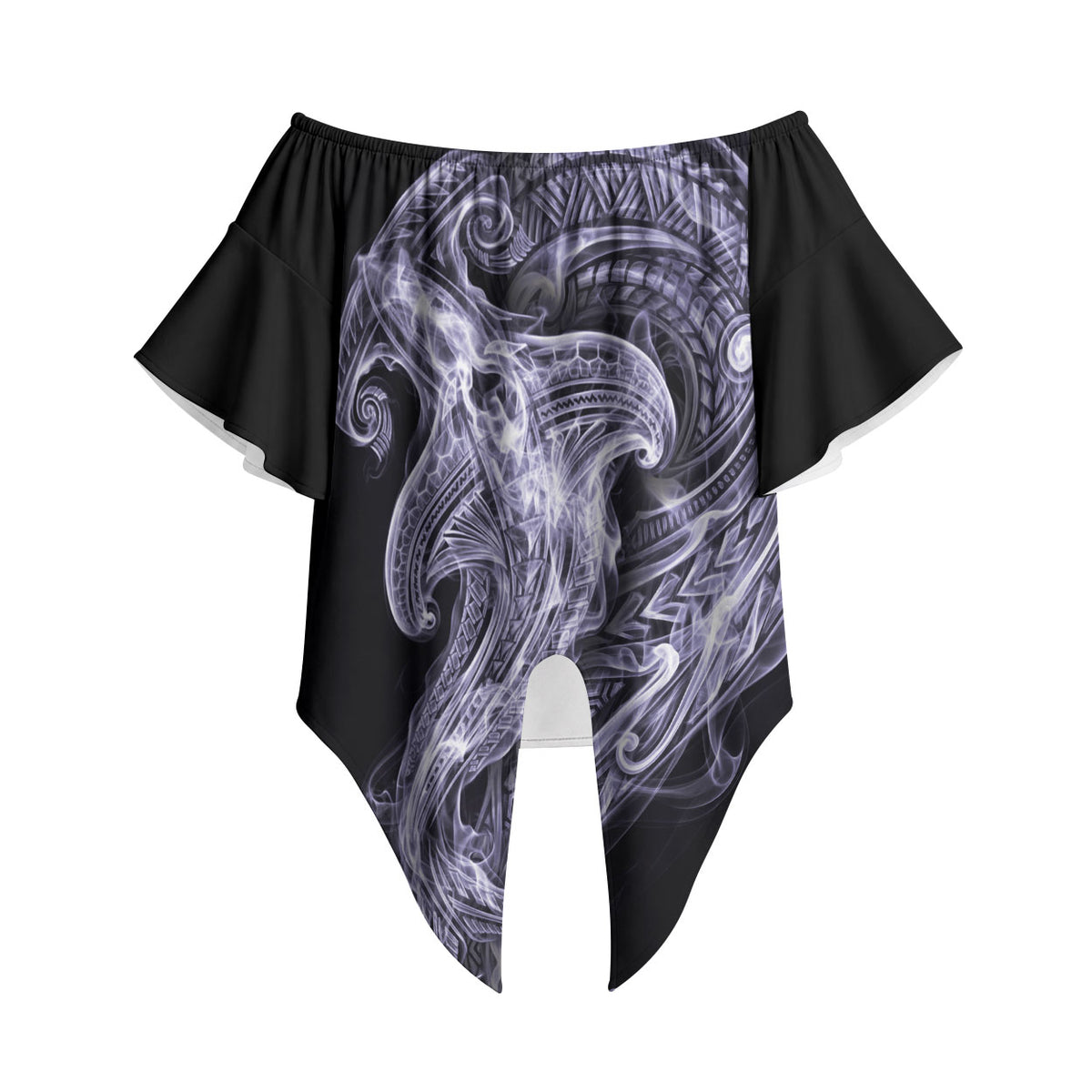 Waiporoporo Maori Tribal Hammershark Ghost Spirit Off Shoulder Wrap Waist Top
