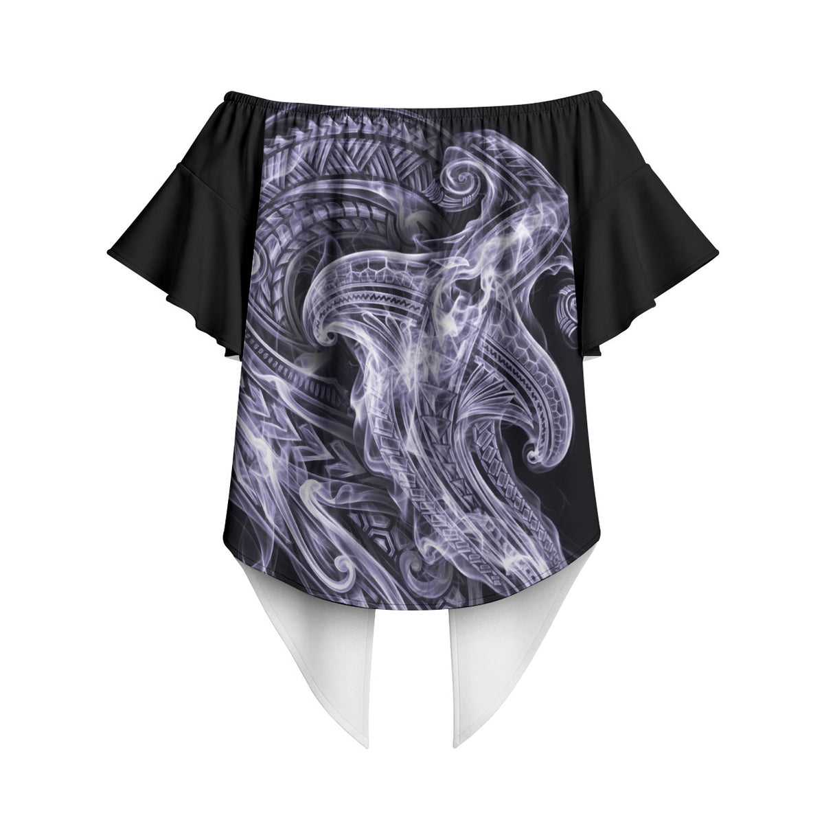 Waiporoporo Maori Tribal Hammershark Ghost Spirit Off Shoulder Wrap Waist Top