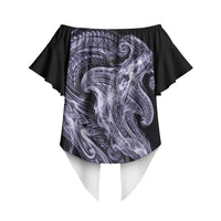 Waiporoporo Maori Tribal Hammershark Ghost Spirit Off Shoulder Wrap Waist Top