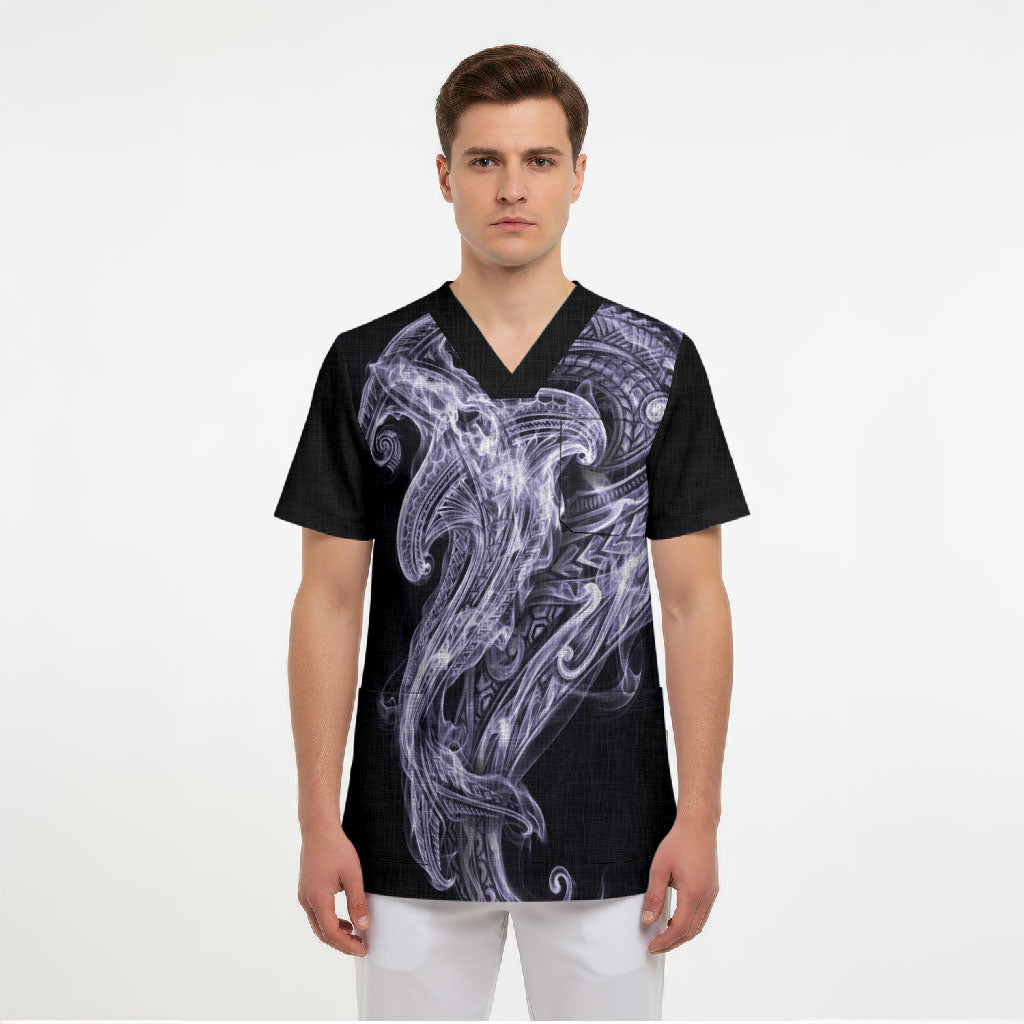 Waiporoporo Maori Tribal Hammershark Ghost Spirit Scrub Top