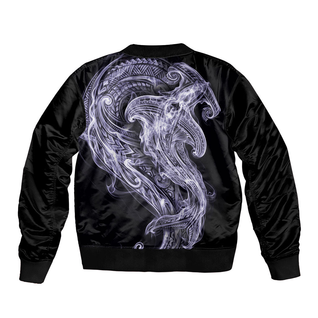 Waiporoporo Maori Tribal Hammershark Ghost Spirit Sleeve Zip Bomber Jacket