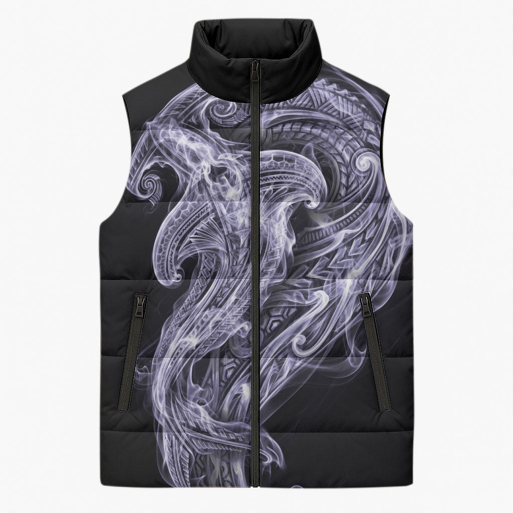 Waiporoporo Maori Tribal Hammershark Ghost Spirit Sleeveless Puffer Jacket