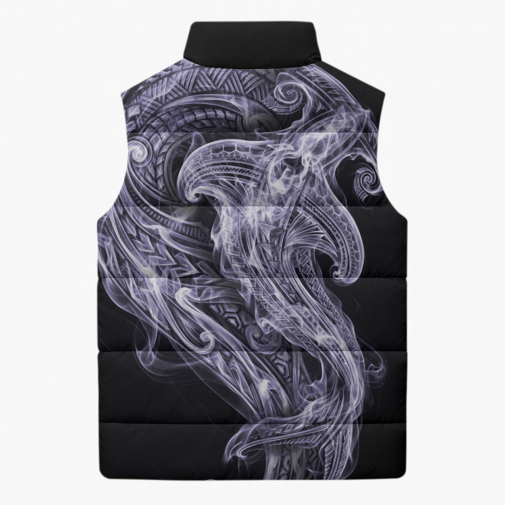 Waiporoporo Maori Tribal Hammershark Ghost Spirit Sleeveless Puffer Jacket