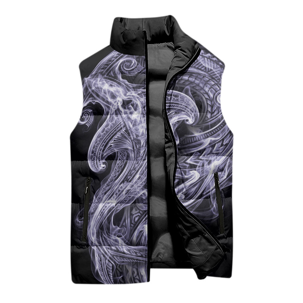 Waiporoporo Maori Tribal Hammershark Ghost Spirit Sleeveless Puffer Jacket