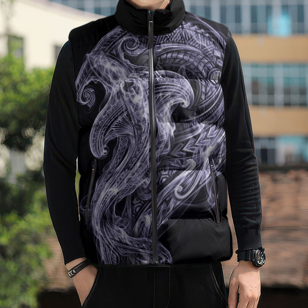 Waiporoporo Maori Tribal Hammershark Ghost Spirit Sleeveless Puffer Jacket