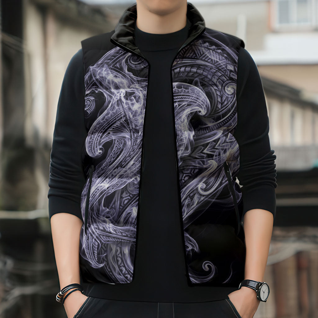 Waiporoporo Maori Tribal Hammershark Ghost Spirit Sleeveless Puffer Jacket