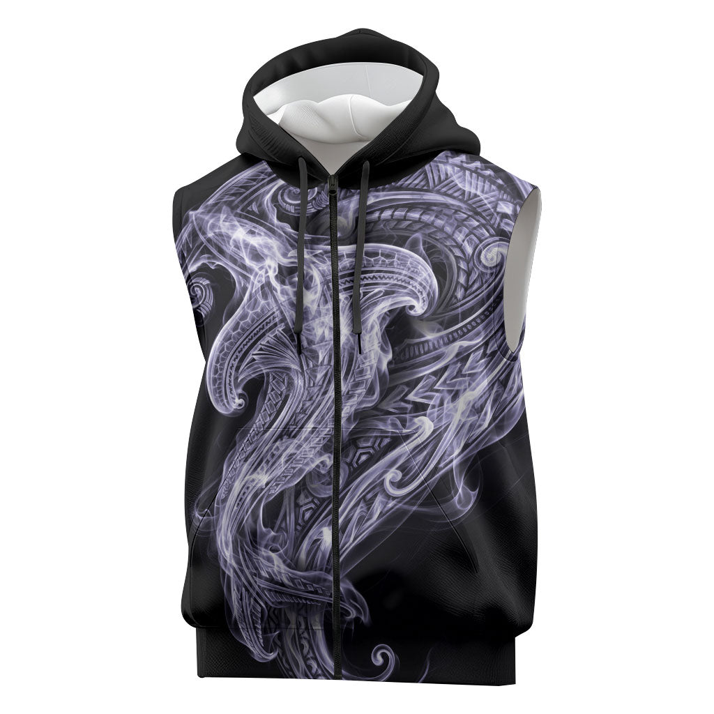 Waiporoporo Maori Tribal Hammershark Ghost Spirit Sleeveless Zip Hoodie
