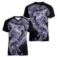 Waiporoporo Maori Tribal Hammershark Ghost Spirit Women V-Neck T-Shirt