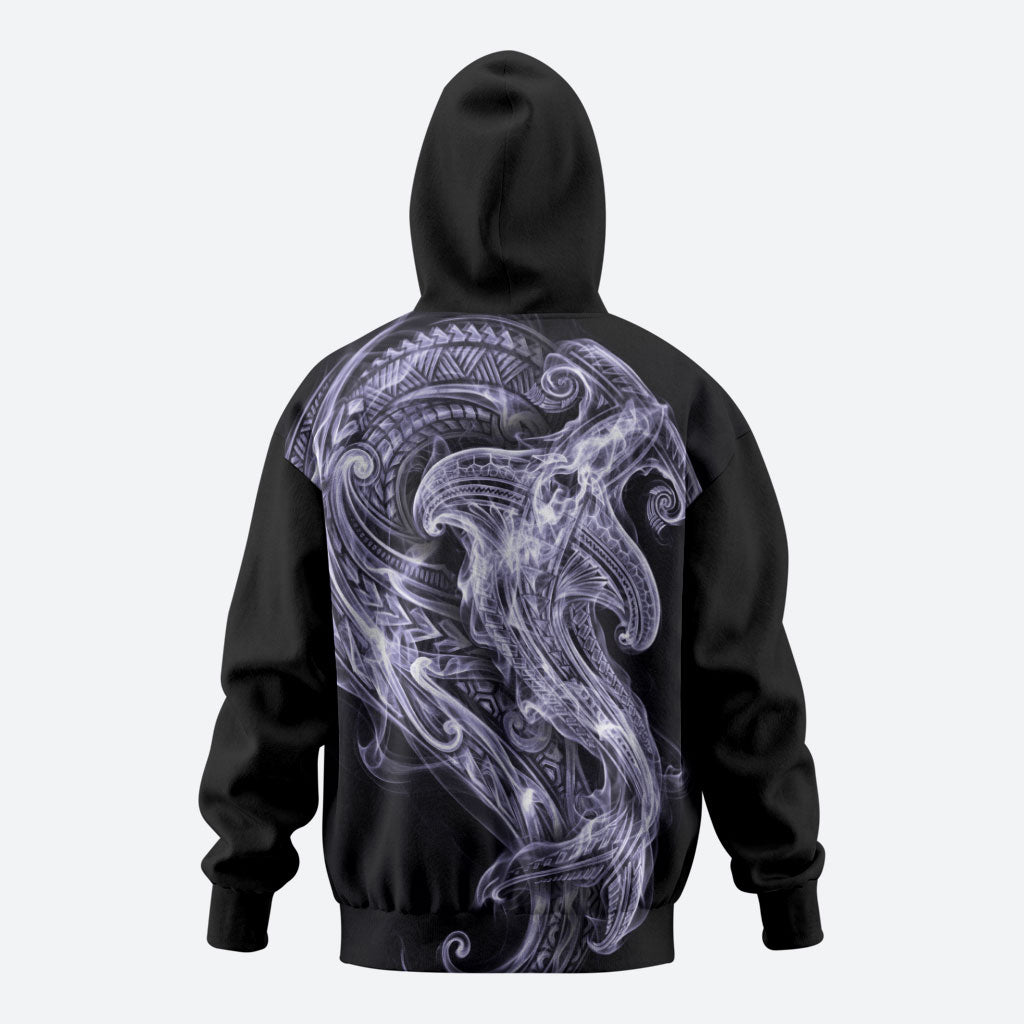 Waiporoporo Maori Tribal Hammershark Ghost Spirit Zip Hoodie