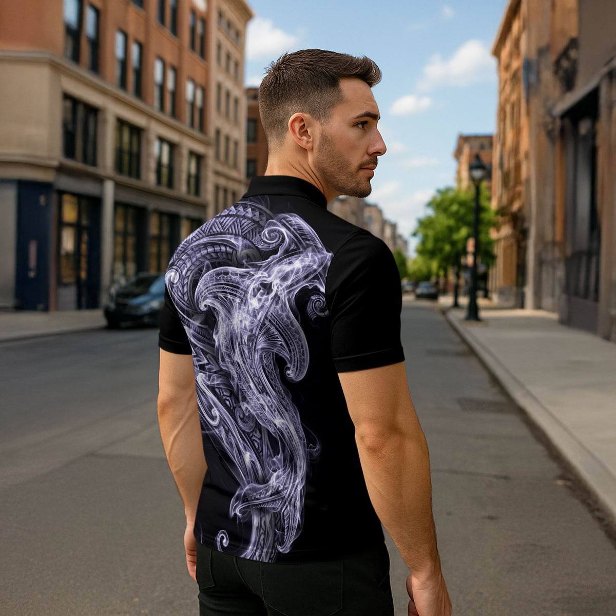 Waiporoporo Maori Tribal Hammershark Ghost Spirit Zipper Polo Shirt