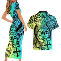 malampa-fiji-day-couples-matching-short-sleeve-bodycon-dress-and-hawaiian-shirt-vanuatu-sand-drawing-with-polynesian-pattern
